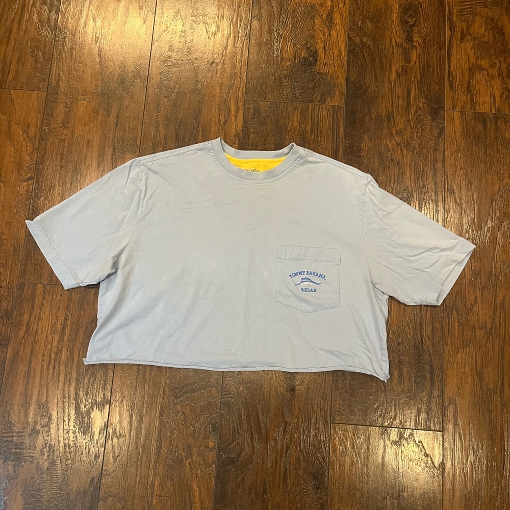 Tommy Bahama Sky Blue Cropped Tee with Pocket